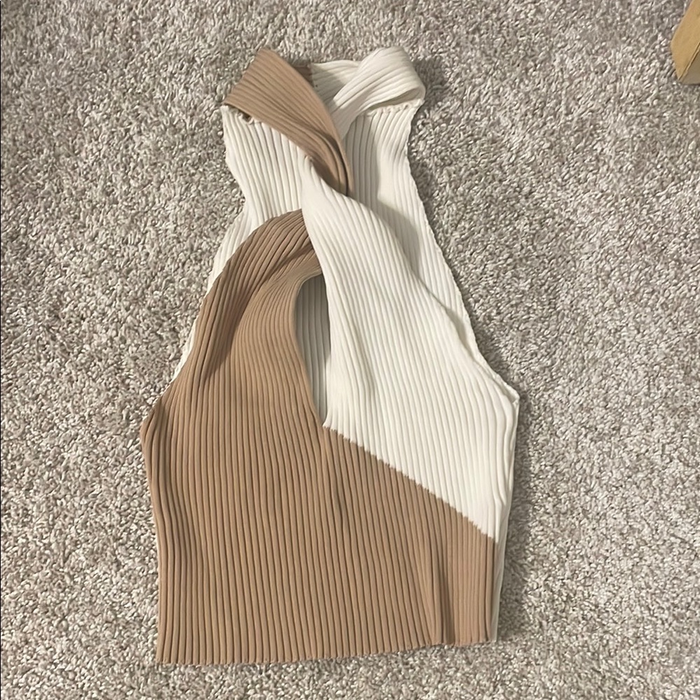 Two-Tone Ribbed Halter Top